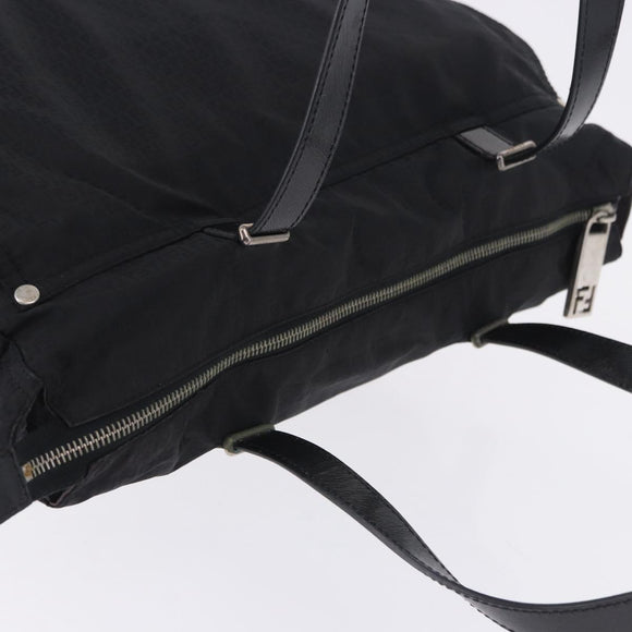 FENDI Zucchino Canvas Tote Bag Schwarz Silber Auth 149710