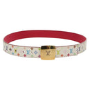 LOUIS VUITTON Multicolor Ceinture Carre Belt White M9682 LV Auth 149716A-1