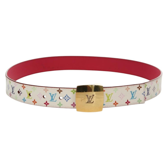 LOUIS VUITTON Multicolor Ceinture Carre Belt White M9682 LV Auth 149716A