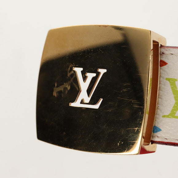 LOUIS VUITTON Multicolor Ceinture Carre Belt White M9682 LV Auth 149716A