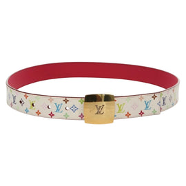 LOUIS VUITTON Multicolor Ceinture Carre Belt White M9682 LV Auth 149716V