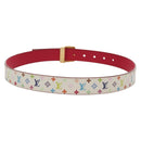LOUIS VUITTON Multicolor Ceinture Carre Belt White M9682 LV Auth 149716A-2