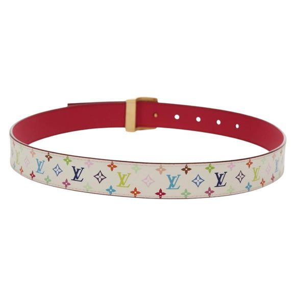 LOUIS VUITTON Multicolor Ceinture Carre Belt White M9682 LV Auth 149716A