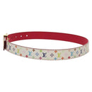 LOUIS VUITTON Multicolor Ceinture Carre Belt White M9682 LV Auth 149716A-3