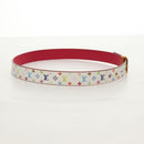 LOUIS VUITTON Multicolor Ceinture Carre Belt White M9682 LV Auth 149716A-4