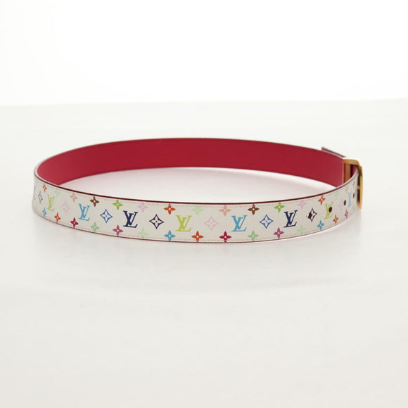 LOUIS VUITTON Multicolor Ceinture Carre Belt White M9682 LV Auth 149716A