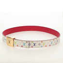 LOUIS VUITTON Multicolor Ceinture Carre Belt White M9682 LV Auth 149716A-6