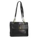 CHANEL Matelasse Big COCO Mark Chain Bag Lamb Skin Black Gold CC Auth 149721-1