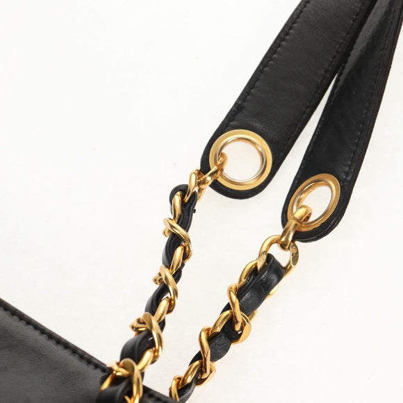 CHANEL Matelasse Big COCO Mark Chain Bag Lamb Skin Black Gold CC Auth 149721