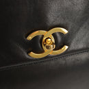 CHANEL Matelasse Big COCO Mark Chain Bag Lamb Skin Black Gold CC Auth 149721-20