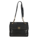 CHANEL Matelasse Big COCO Mark Chain Bag Lamb Skin Black Gold CC Auth 149721-13