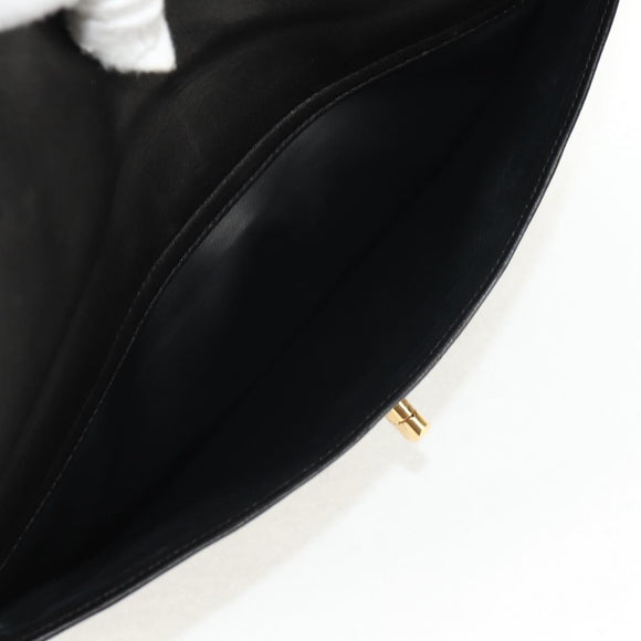 CHANEL Matelasse Big COCO Mark Chain Bag Lamb Skin Black Gold CC Auth 149721