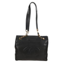 CHANEL Matelasse Big COCO Mark Chain Bag Lamb Skin Black Gold CC Auth 149721-2