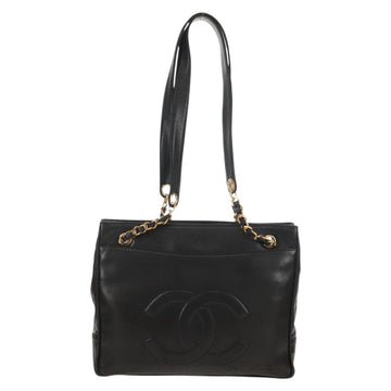 CHANEL Matelasse Big COCO Mark Chain Bag Lamb Skin Black Gold CC Auth 149721 - 0