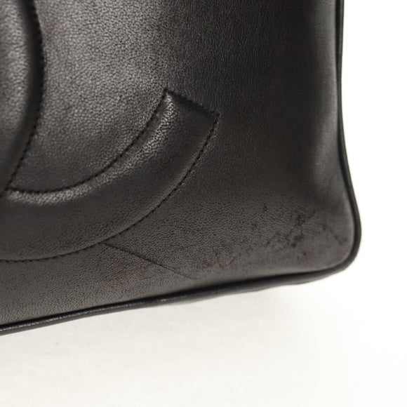 CHANEL Matelasse Big COCO Mark Chain Bag Lamb Skin Black Gold CC Auth 149721