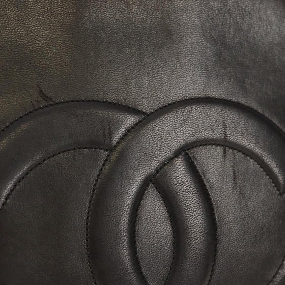 CHANEL Matelasse Big COCO Mark Chain Bag Lamb Skin Black Gold CC Auth 149721