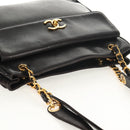 CHANEL Matelasse Big COCO Mark Chain Bag Lamb Skin Black Gold CC Auth 149721-14
