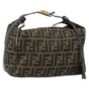 FENDI Zucca Canvas Hand Bag Black Brown gold Auth 149724-1