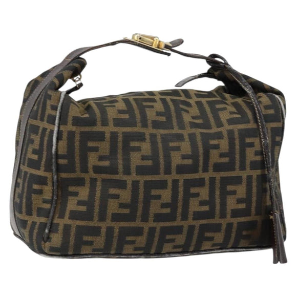 FENDI Zucca Canvas Hand Bag Black Brown gold Auth 149724