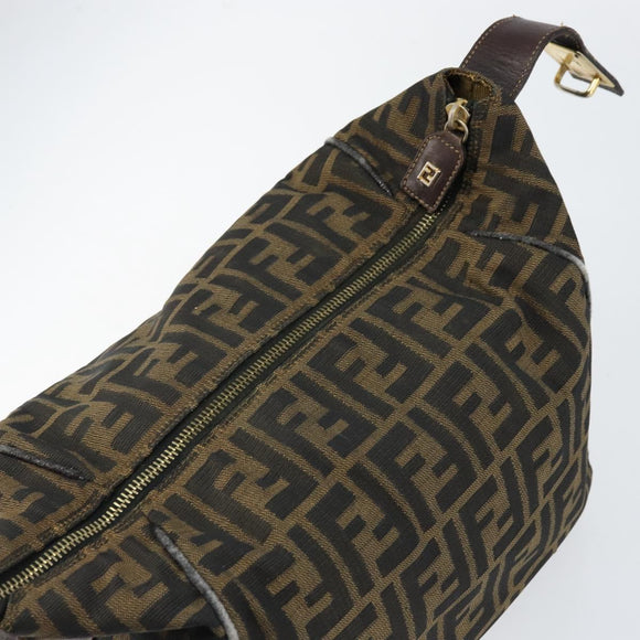 FENDI Zucca Canvas Hand Bag Black Brown gold Auth 149724