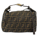 FENDI Zucca Canvas Hand Bag Black Brown gold Auth 149724-13