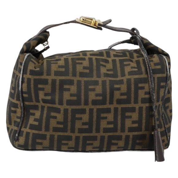FENDI Zucca Canvas Hand Bag Black Brown gold Auth 149724