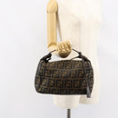 FENDI Zucca Canvas Hand Bag Black Brown gold Auth 149724-24