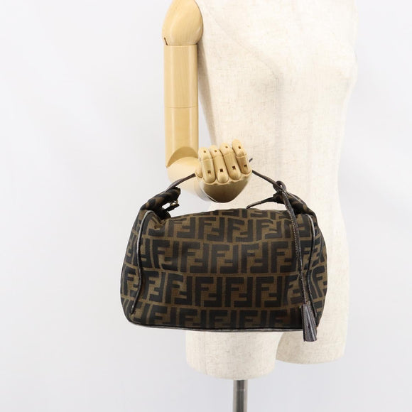 FENDI Zucca Canvas Hand Bag Black Brown gold Auth 149724