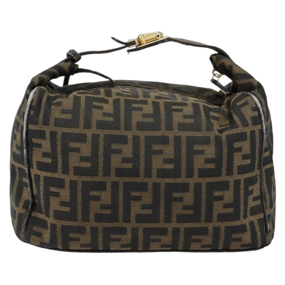 FENDI Zucca Canvas Hand Bag Black Brown gold Auth 149724