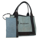 BALENCIAGA Navy Cabas S Hand Bag PVC Leather Blue Silver 339933 Auth 149725-1