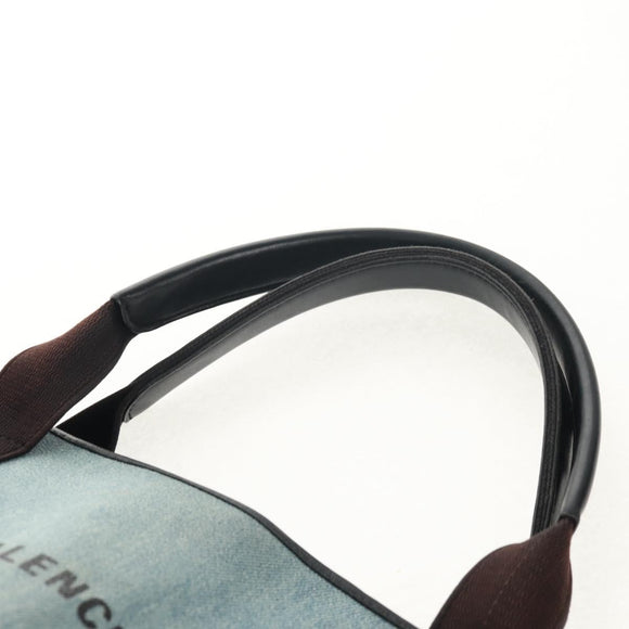 BALENCIAGA Navy Cabas S Hand Bag PVC Leather Blue Silver 339933 Auth 149725