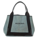 BALENCIAGA Navy Cabas S Hand Bag PVC Leather Blue Silver 339933 Auth 149725-13