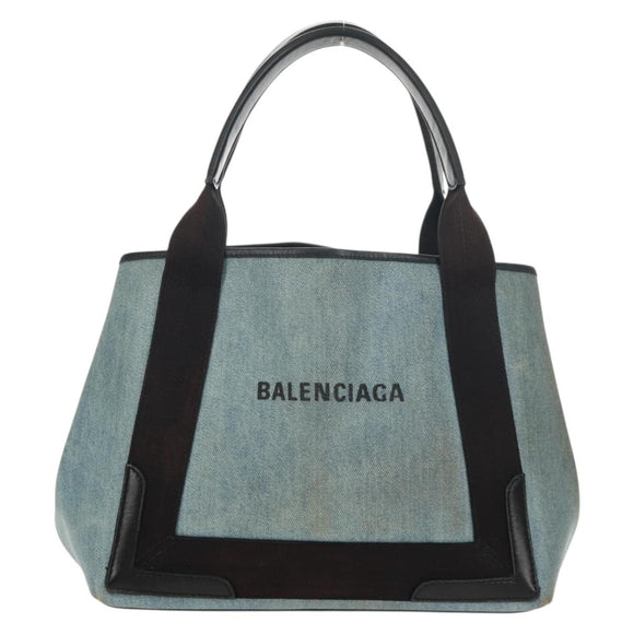 BALENCIAGA Navy Cabas S Hand Bag PVC Leather Blue Silver 339933 Auth 149725