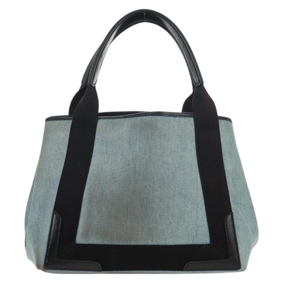 BALENCIAGA Navy Cabas S Hand Bag PVC Leather Blue Silver 339933 Auth 149725