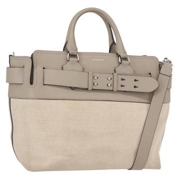 BURBERRY Medium Belt Bag Hand Bag Canvas 2way Beige Silver Auth 149727