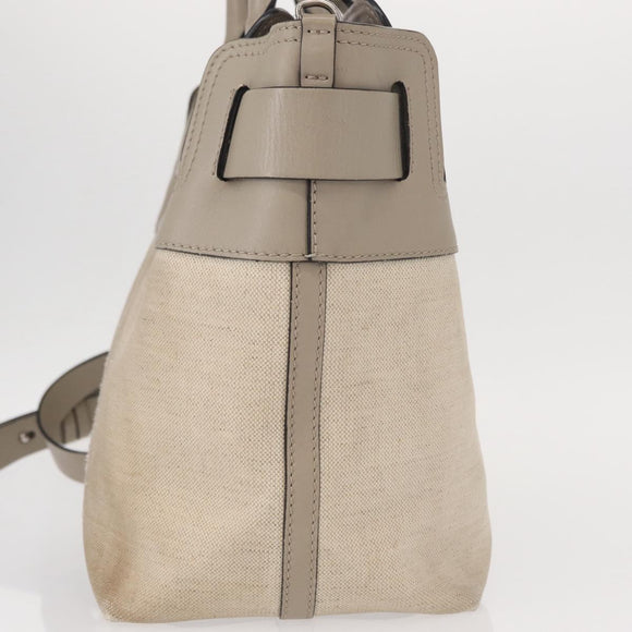 BURBERRY Medium Belt Bag Hand Bag Canvas 2way Beige Silver Auth 149727