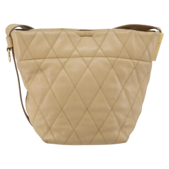 GIVENCHY Shoulder Bag Leather Beige Gold Auth 149731
