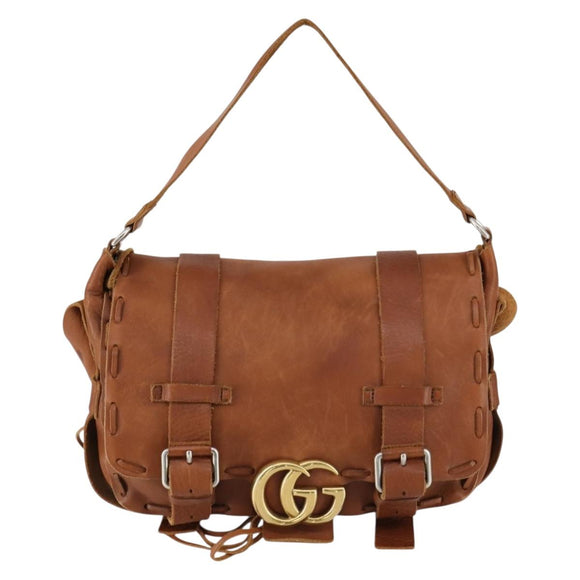GUCCI GG Marmont Shoulder Bag Leather Brown Gold 414481 Auth 149746