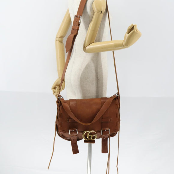 GUCCI GG Marmont Shoulder Bag Leather Brown Gold 414481 Auth 149746