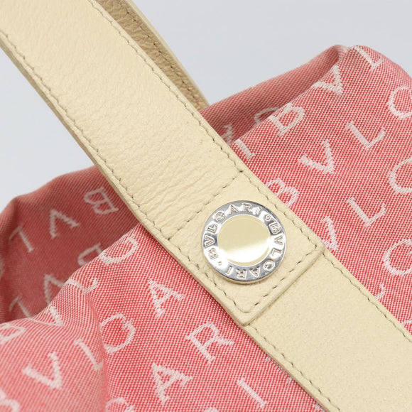 BVLGARI Logo Mania Hand Bag Canvas Pink Silver Auth 149749