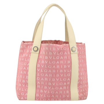 BVLGARI Logo Mania Hand Bag Canvas Pink Silver Auth 149749 - 0
