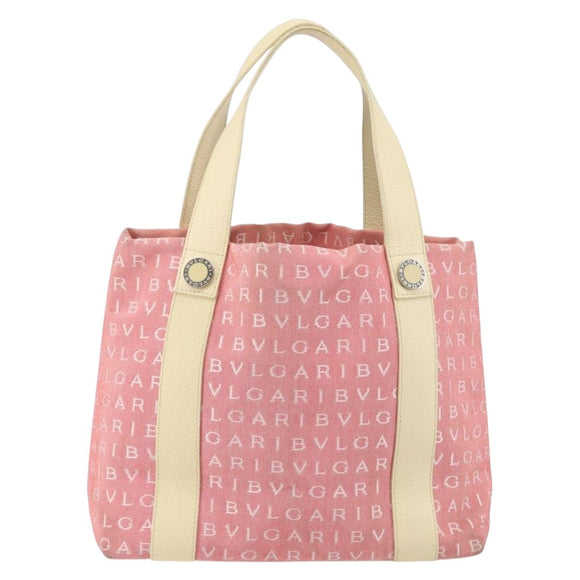 BVLGARI Logo Mania Hand Bag Canvas Pink Silver Auth 149749