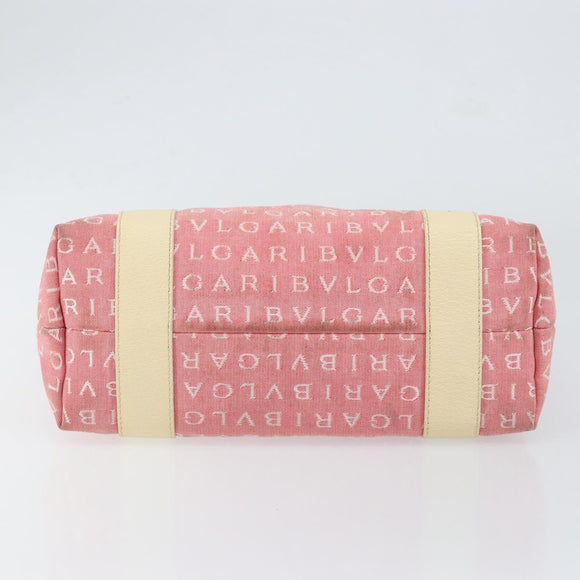 BVLGARI Logo Mania Hand Bag Canvas Pink Silver Auth 149749