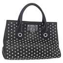 Jimmy Choo Studs Hand Bag Leather Black Silver Auth 149751-1
