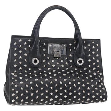Jimmy Choo Studs Hand Bag Leather Black Silver Auth 149751