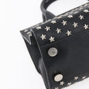 Jimmy Choo Studs Hand Bag Leather Black Silver Auth 149751-14