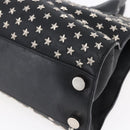 Jimmy Choo Studs Hand Bag Leather Black Silver Auth 149751-15