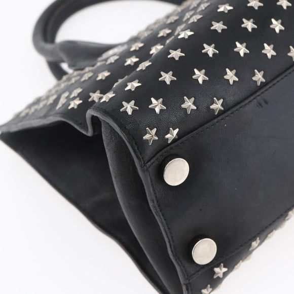 Jimmy Choo Studs Hand Bag Leather Black Silver Auth 149751