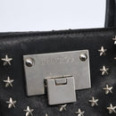 Jimmy Choo Studs Hand Bag Leather Black Silver Auth 149751-10