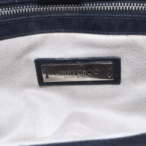 Jimmy Choo Studs Hand Bag Leather Black Silver Auth 149751